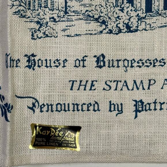 KayDee Hand Prints Linen Towel Williamsburg Virginia 27x16 NWOT - Picture 2 of 3